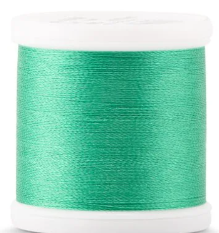 Spool of Madeira Polyneon 40wt machine embroidery thread in True Green, color 1989