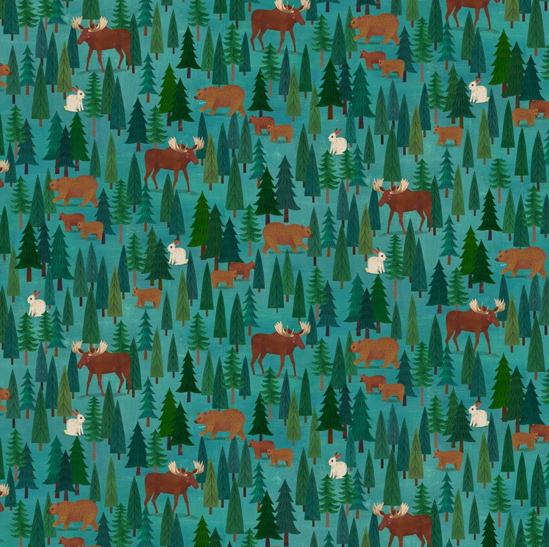 Michael Miller Pine Alaska Mountain green novelty quilting cotton