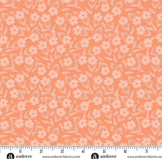 andover Coral Sunshine Blooms 1569O Petals and Stitches by Stephanie Organes