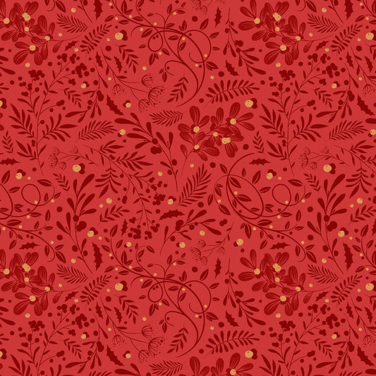 Blank - Holly Jolly Calico - Amelia Designs - Swirls Foliage - 4675-88 Crimson