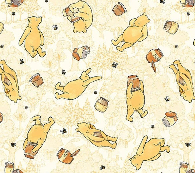 Classic Winnie Bear Yellow Studio e quilting fabric