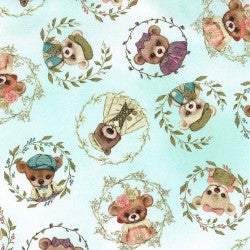 Bear Flower Mint novelty children's quilting fabric