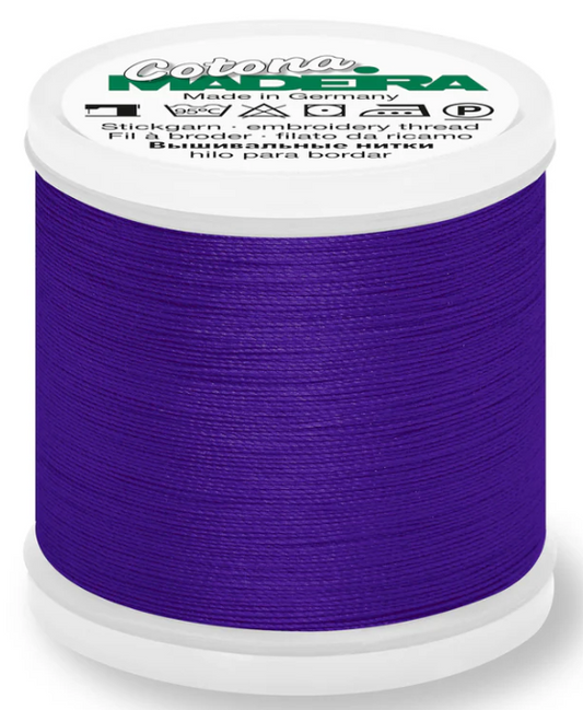Madeira Cotona 30wt cotton thread spool in Dark Purple #645