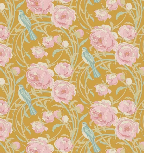 Tilda Songbird Cora Mustard 100657 quilting cotton