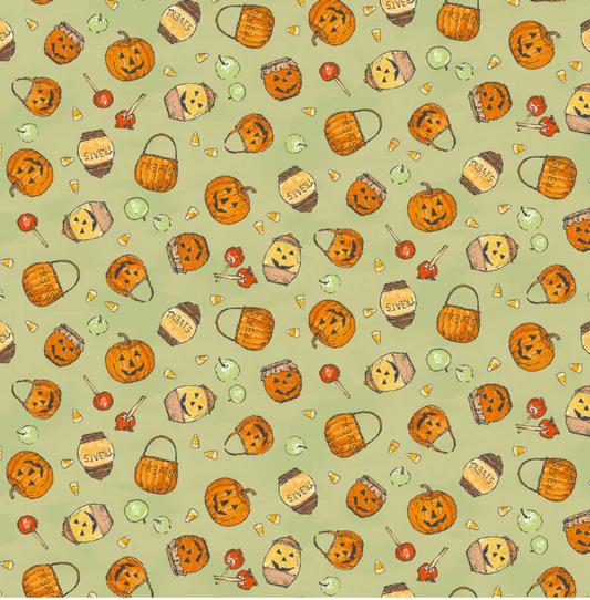 Studio E Haunted Acre Wood print 9136-66 in green, Halloween cotton fabric