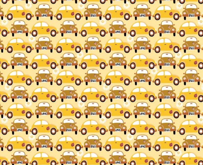Poppie Cotton Hey Love Bug Beep Beep Yellow quilting cotton novelty fabric