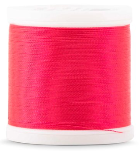 Spool of Madeira Polyneon 40wt machine embroidery thread in Neon Pink, color 1910