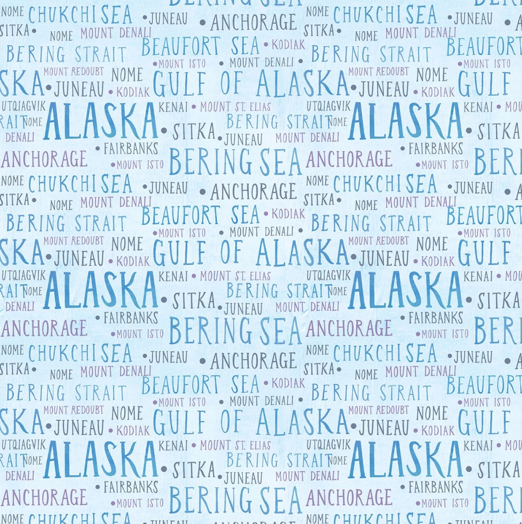 Michael Miller Cloud Regions of Alaska white novelty fabric