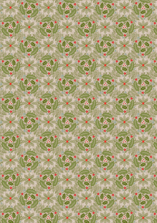 Lewis and Irene Celtic Christmas festive Celtic leaves green C133B cotton fabric