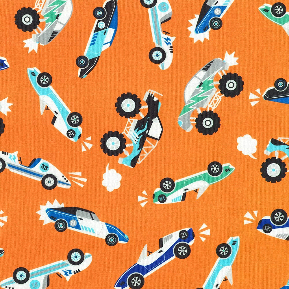 Robert Kaufman Full Speed Ahead Orange transportation quilting cotton
