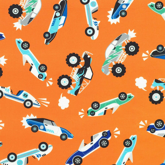 Robert Kaufman Full Speed Ahead Orange transportation quilting cotton