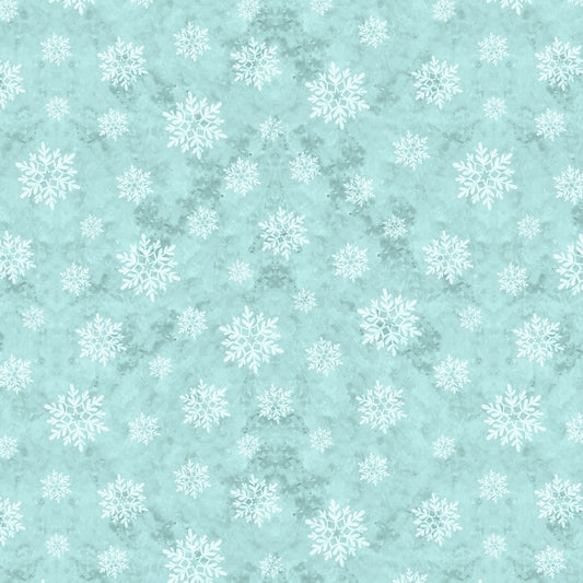 Snowy Greetings Snowflakes Blue Christmas quilting cotton by Susan Winget for White Owl Textiles