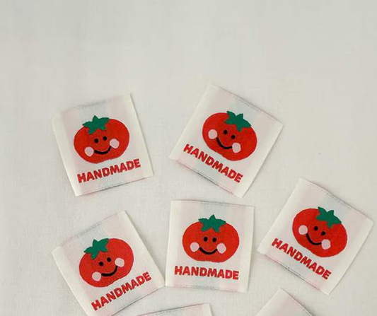 Minki Kim Tomato woven labels by Riley Blake for quilts and bags