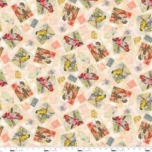 Studio E Air Mail print 8498-38 in peach by Nancy Smith, cotton fabric