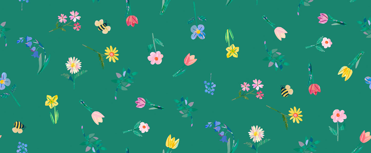 Lewis Irene Flower Market Posy Leaf WB064 green floral quilting cotton