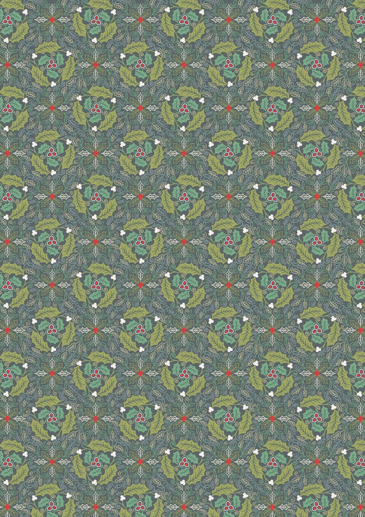 Lewis & Irene Celtic Christmas festive celtic leaves winter print, C133C cotton fabric