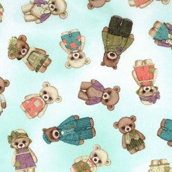 Bear Family Mint novelty children's quilting fabric