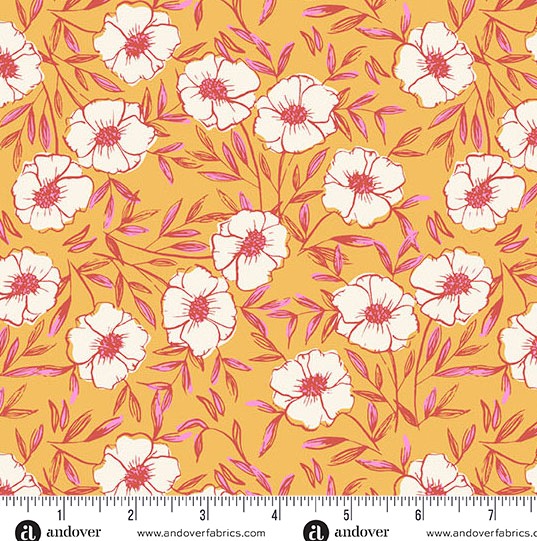 andover-Mustard Bouquet Bliss 1567Y Petals and Stitches by Stephanie Organes