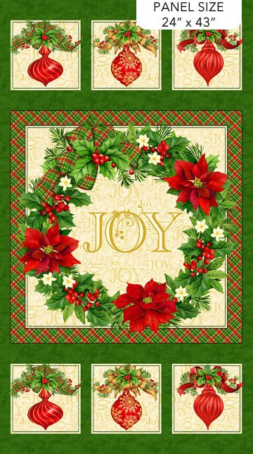 Northcott - Deck The Halls - Poinsettia Panel Beige Multi 28995-12