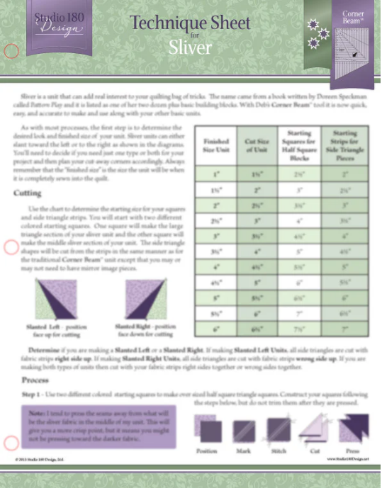 Studio 180 Design Sliver technique sheet quilting pattern