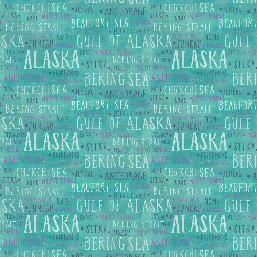 Michael Miller Lilypad Regions of Alaska green novelty fabric