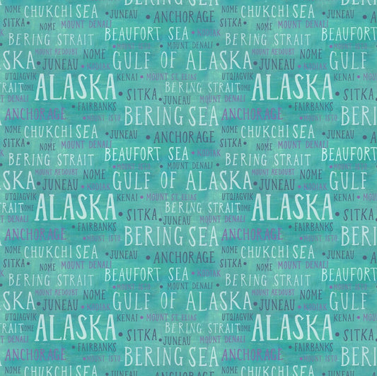 Michael Miller Lilypad Regions of Alaska green novelty fabric