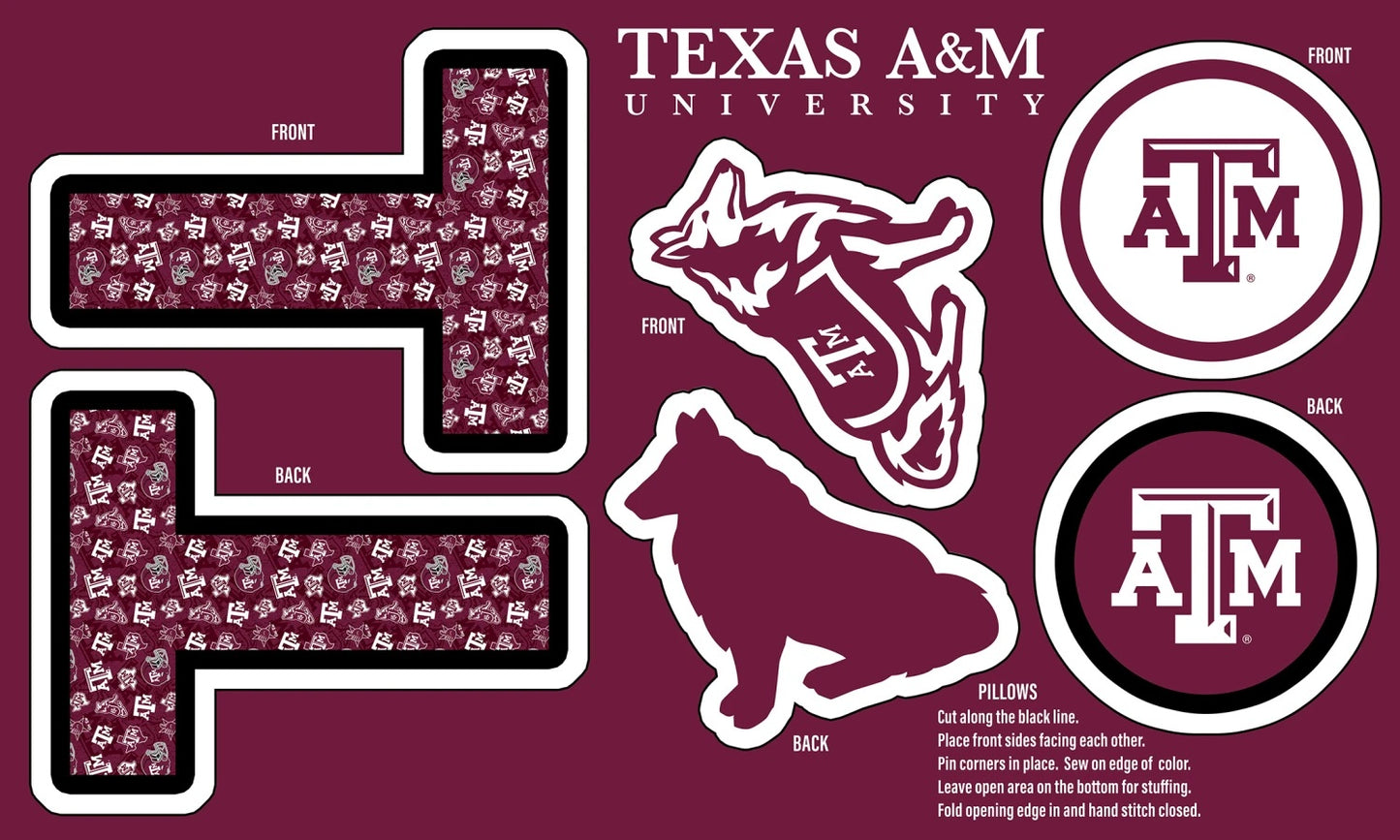 Texas AM Micro Minky pillow project panel licensed fabric