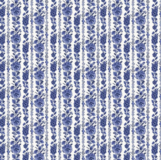 Windham - China Blue - Garden Rows 54937-1 White