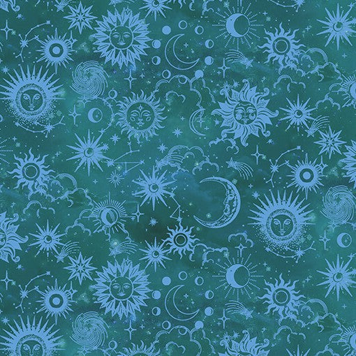 Benartex Celestial Skies Sun Tonal Teal quilting cotton fabric