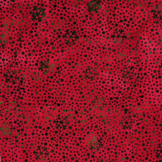 Holiday Follies Snowflakes and Dots Red Cherry hand-dyed batik quilting cotton by Lumin Fabrics