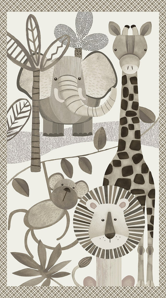 Henry Glass Jungle Romp Multi animal fabric panel 2112P-49 by Betsey Cavallo