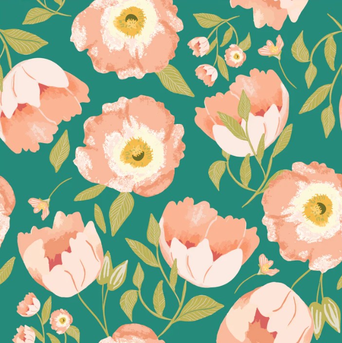 Poppie Cotton Fanciful Emerald cotton quilting fabric