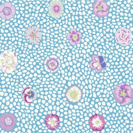 Kaffe Fassett Guinea Flower Turquoise GP59 dotted floral quilting cotton fabric