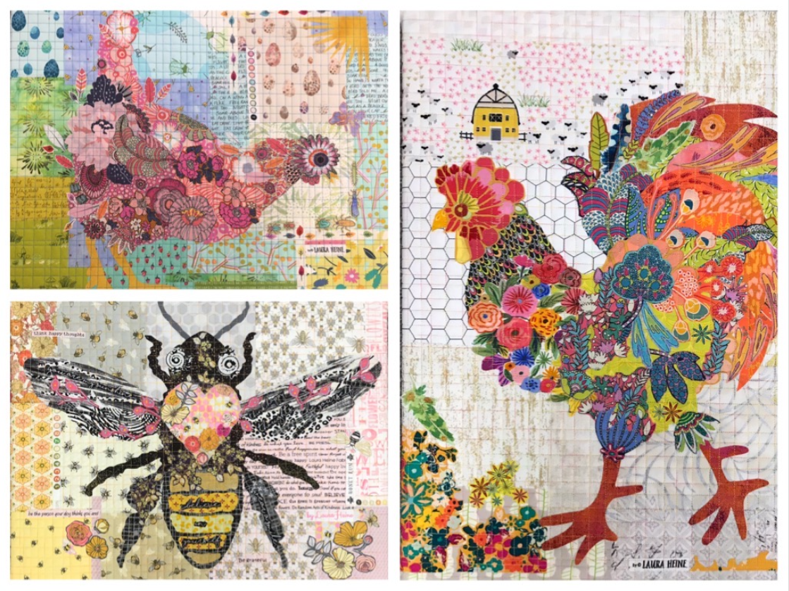 Group #6 Rooster, Hen, and Bee - Teeny Tiny Collage Patterns