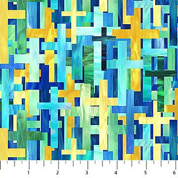 Northcott Risen Large Cross Blue Multi DP28662 quilting cotton