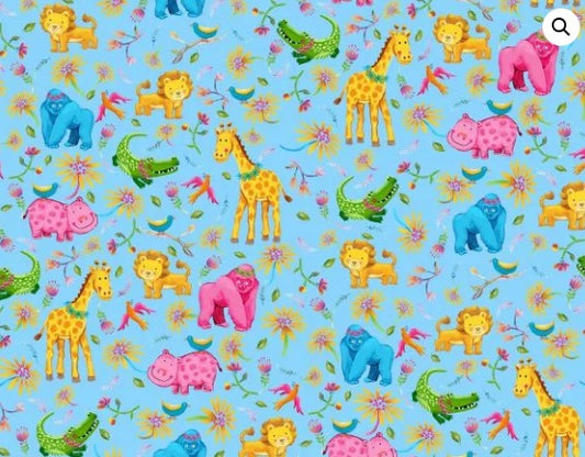 Oasis Flannel Jungle Animals Aqua 446291 soft flannel fabric