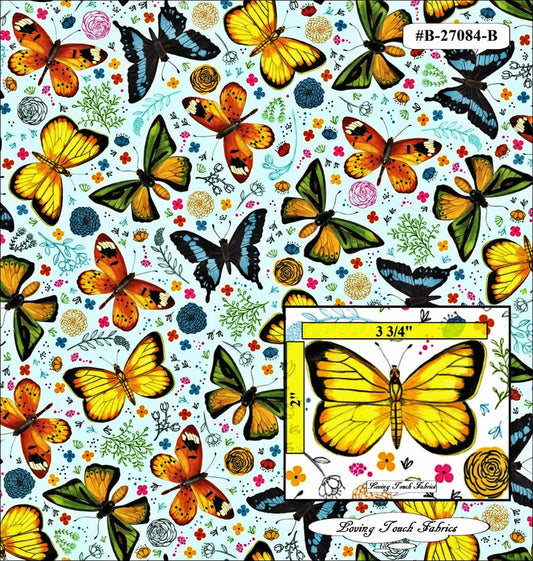 QT Fly Free Floral Butterfly Aqua quilting cotton