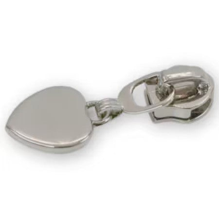 Four nickel heart-shape zipper pulls for size 5 zippers