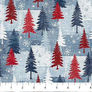 Northcott - Village Folk - Trees Lt Blue Multi F28825-42