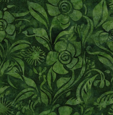 Island Batik Colorburst Floral Spun green grass batik fabric