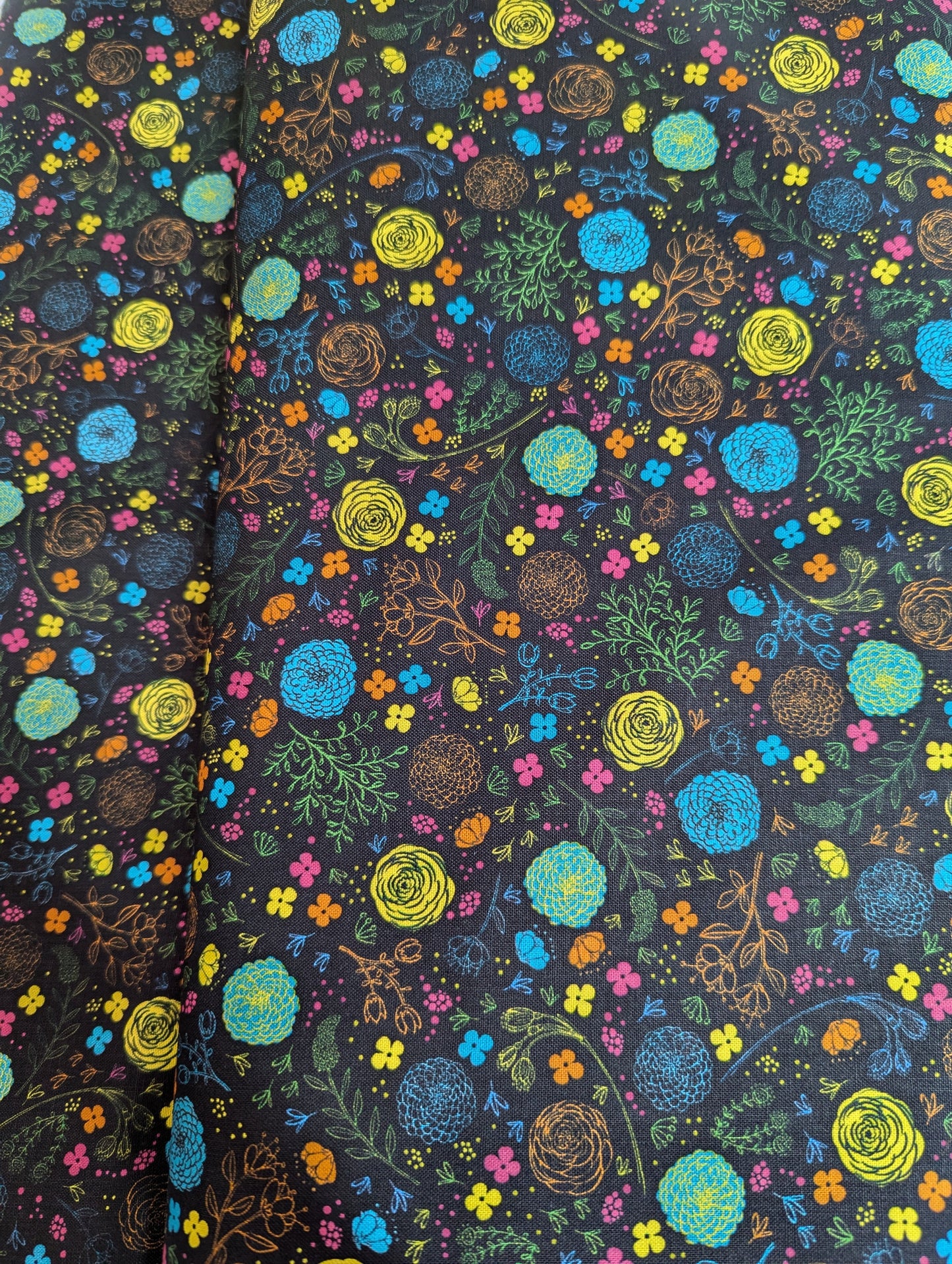 QT Fly Free Floral Assortment Black quilting cotton