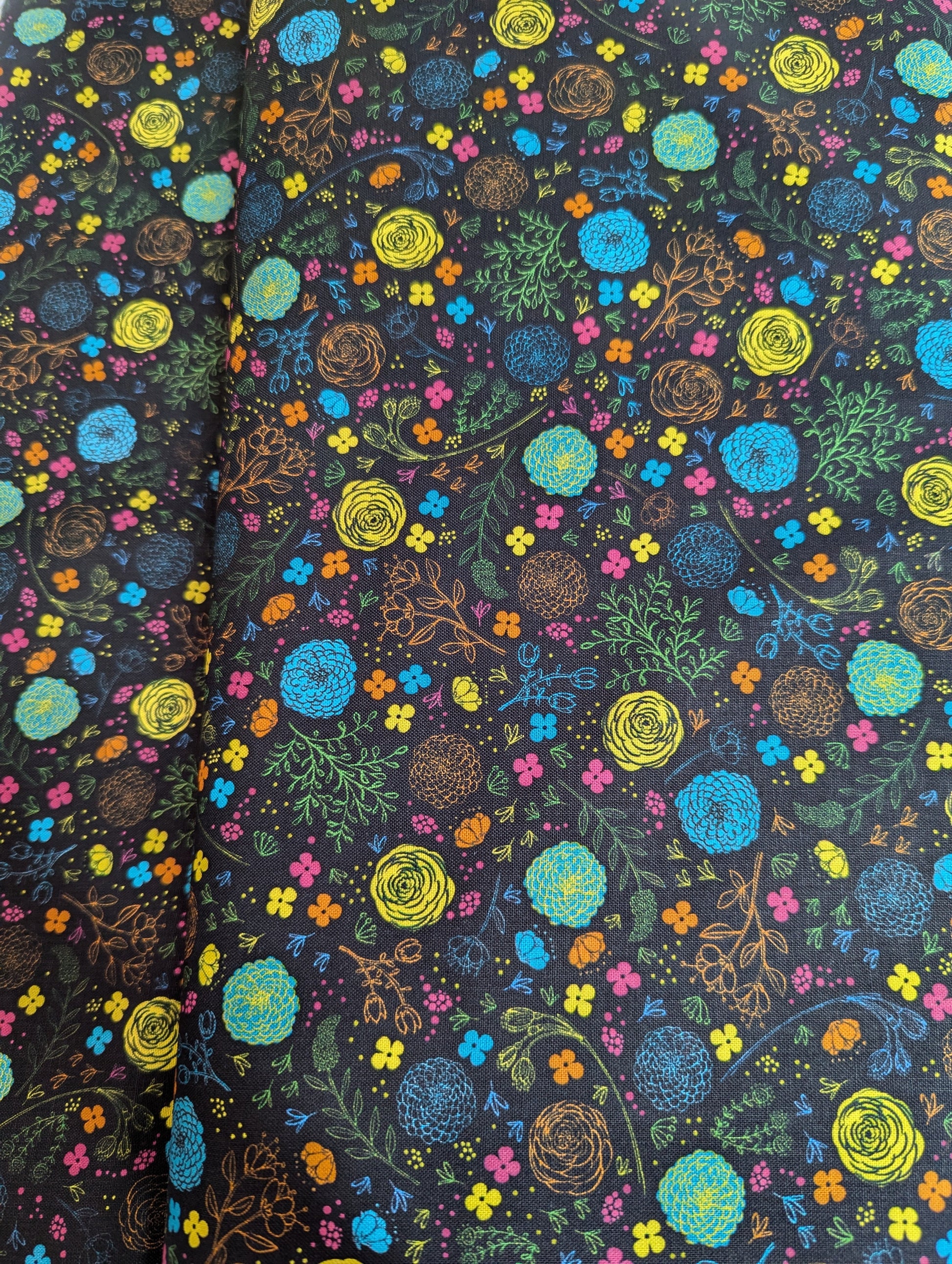 QT Fly Free Floral Assortment Black quilting cotton