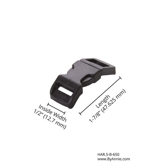 1/2" Side Release Buckle - Black Plastic