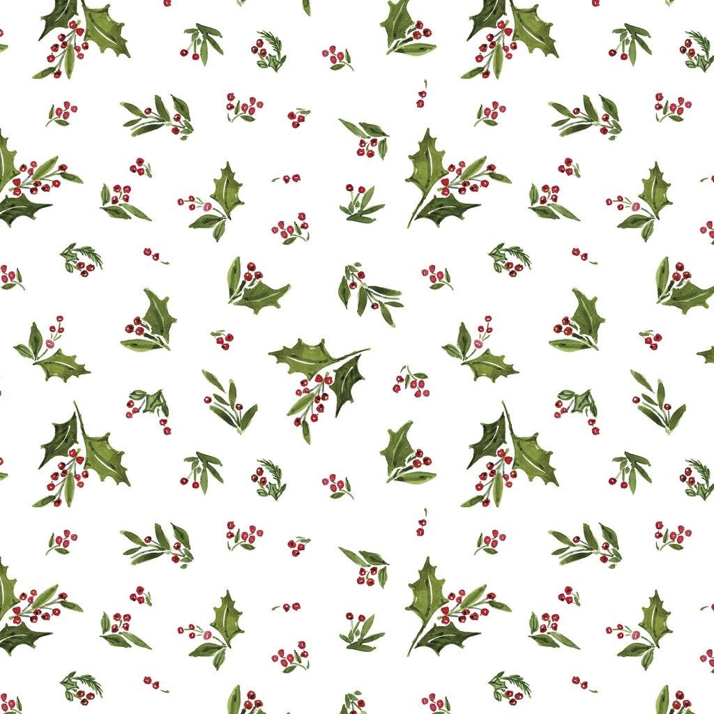 White Owl Textiles - Snowy Greetings - Susan Winget - W105-036-036 / Holly Toss-White