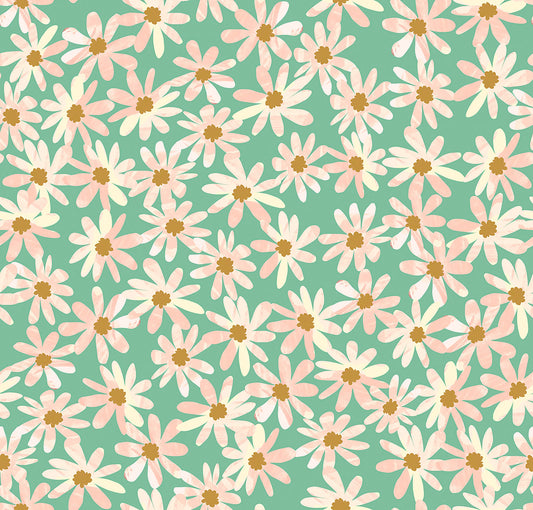 Lewis Irene Flower Market Daisy Chain Mint WB075 green floral quilting cotton