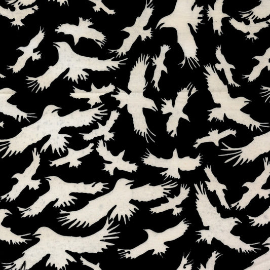 Island Batik Boo Bash Ravens quilting fabric in Black, a hand-dyed Halloween batik