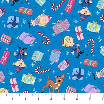 Northcott - Rudolph The Red-Nosed Reindeer - Presents Blue RD1005-47