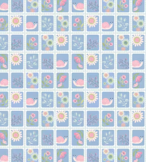 Poppie Cotton Le Petit Escargot Snail Mail blue SL26417 by Lori Woods