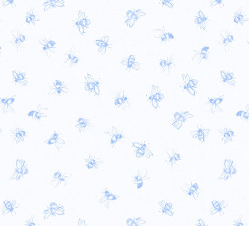 Lumin Amalfi Coast white blue bees W105-007-055 quilting cotton fabric