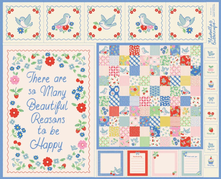 Poppie Cotton - Bluebells & Buttercups - Bluebird Project Panel Multi